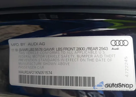 2019 Audi A7 55 Premium z USA, uszkodzony, nr VIN WAUR2AF21KN051574